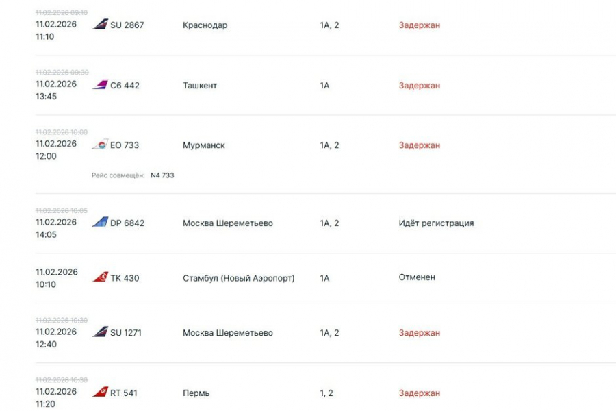 В аэропорту Казани задерживаются шесть рейсов на вылет