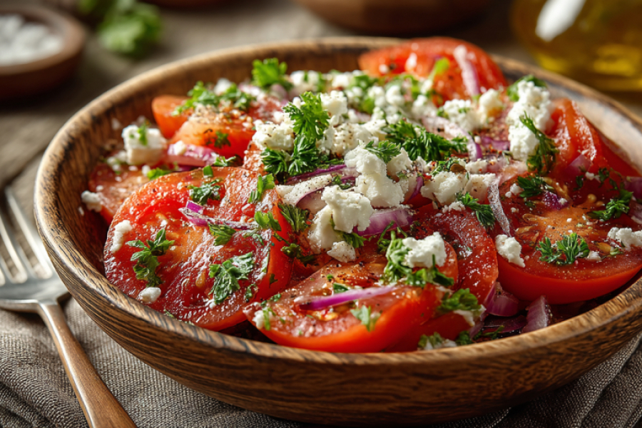 Салат с зерненым творогом, который нравится всем: готовить обязательно, тут только помидоры, зелень и лук