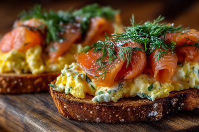 Утреннее наслаждение без хлопот: воздушный омлет на хрустящем тосте с лососем. Полезно, элегантно и невероятно вкусно